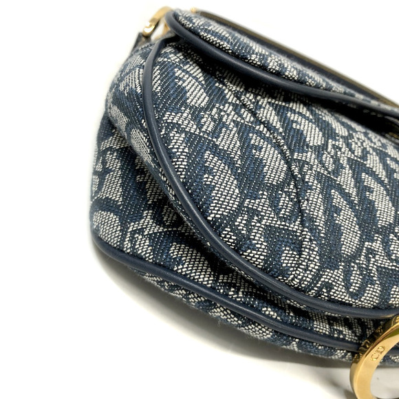 Dior Leather Saddle Canvas Handbag Jacquard Trotter Double Bag Blue Shoulder - Picture 1 of 10